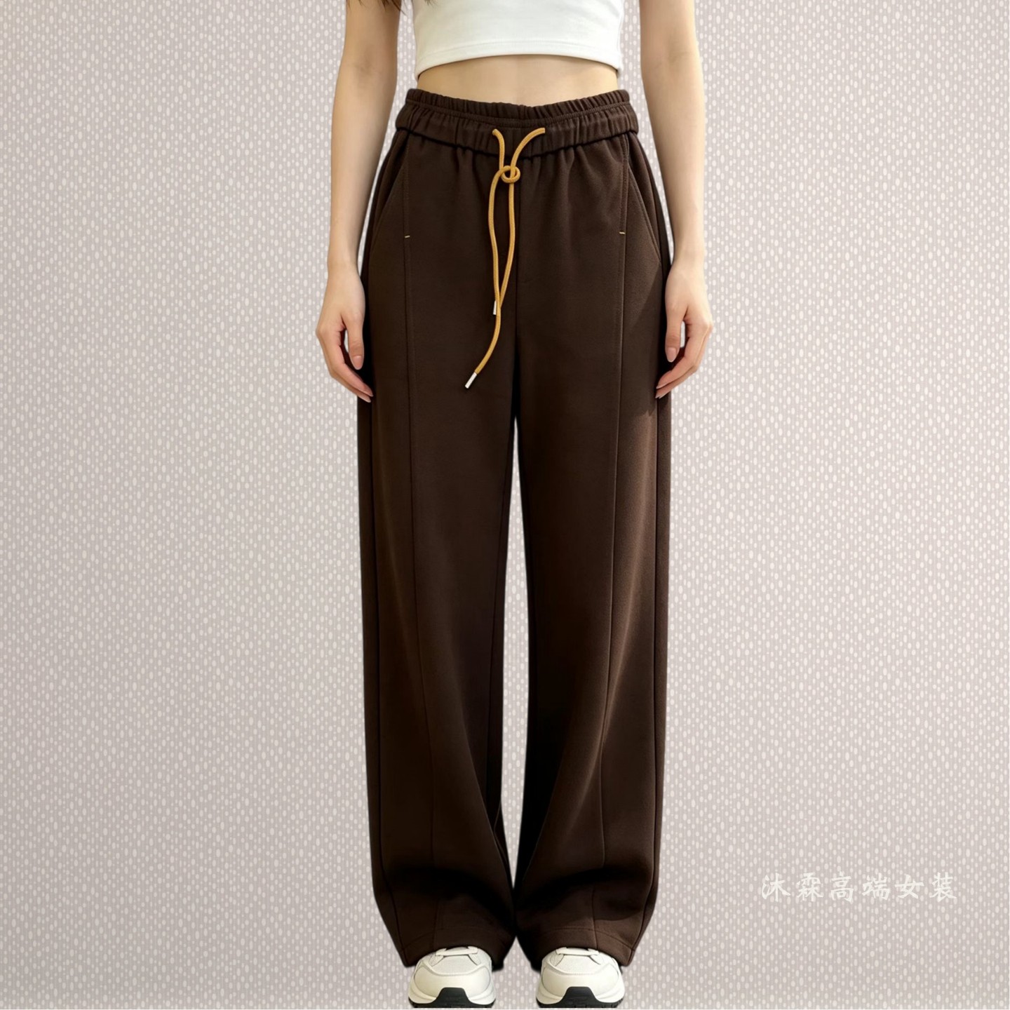雅姿赏色珊瑚花2026秋冬新宽松大码修身显瘦胖M休闲直筒女裤99014