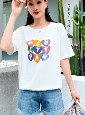 雅姿赏色珊瑚花2026夏季新款上衣大码显瘦宽松修身百搭t恤衫76004