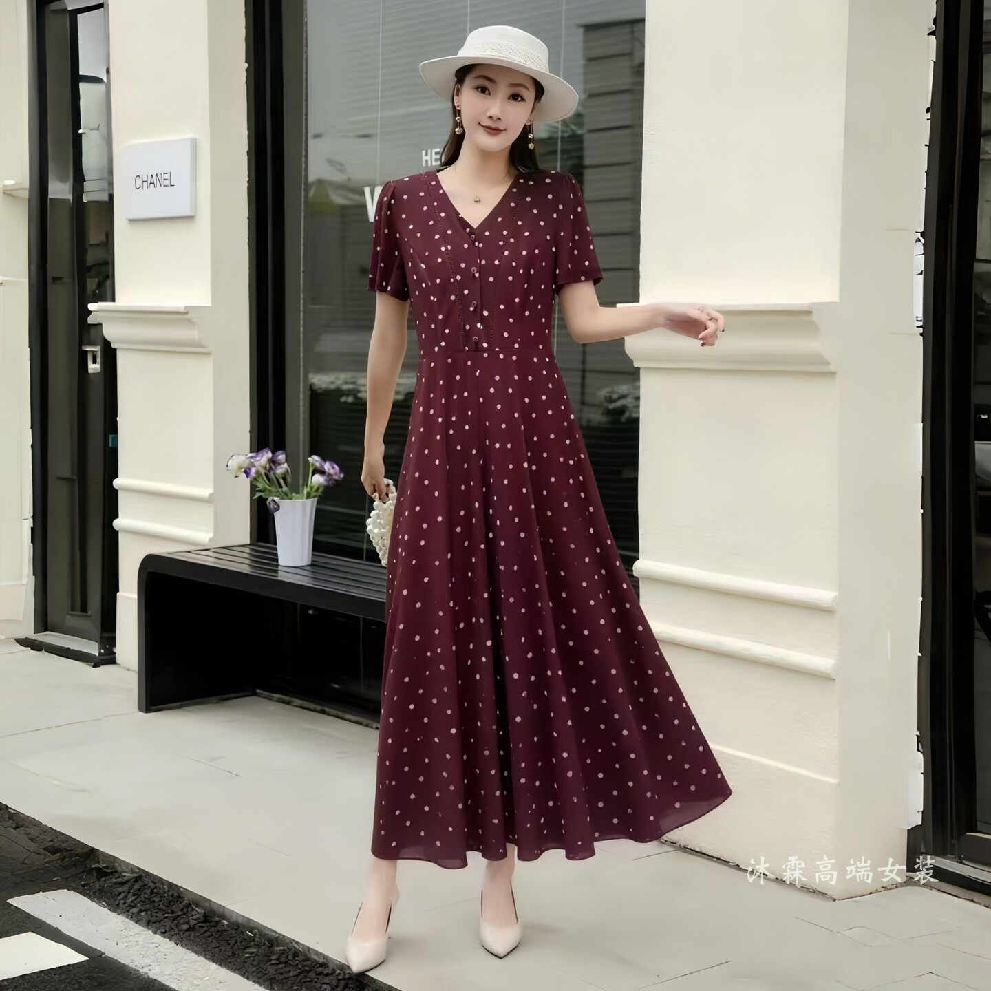 沐紫霖2026夏季新款时尚显瘦大码气质修身妈妈婚宴礼服连衣裙8001