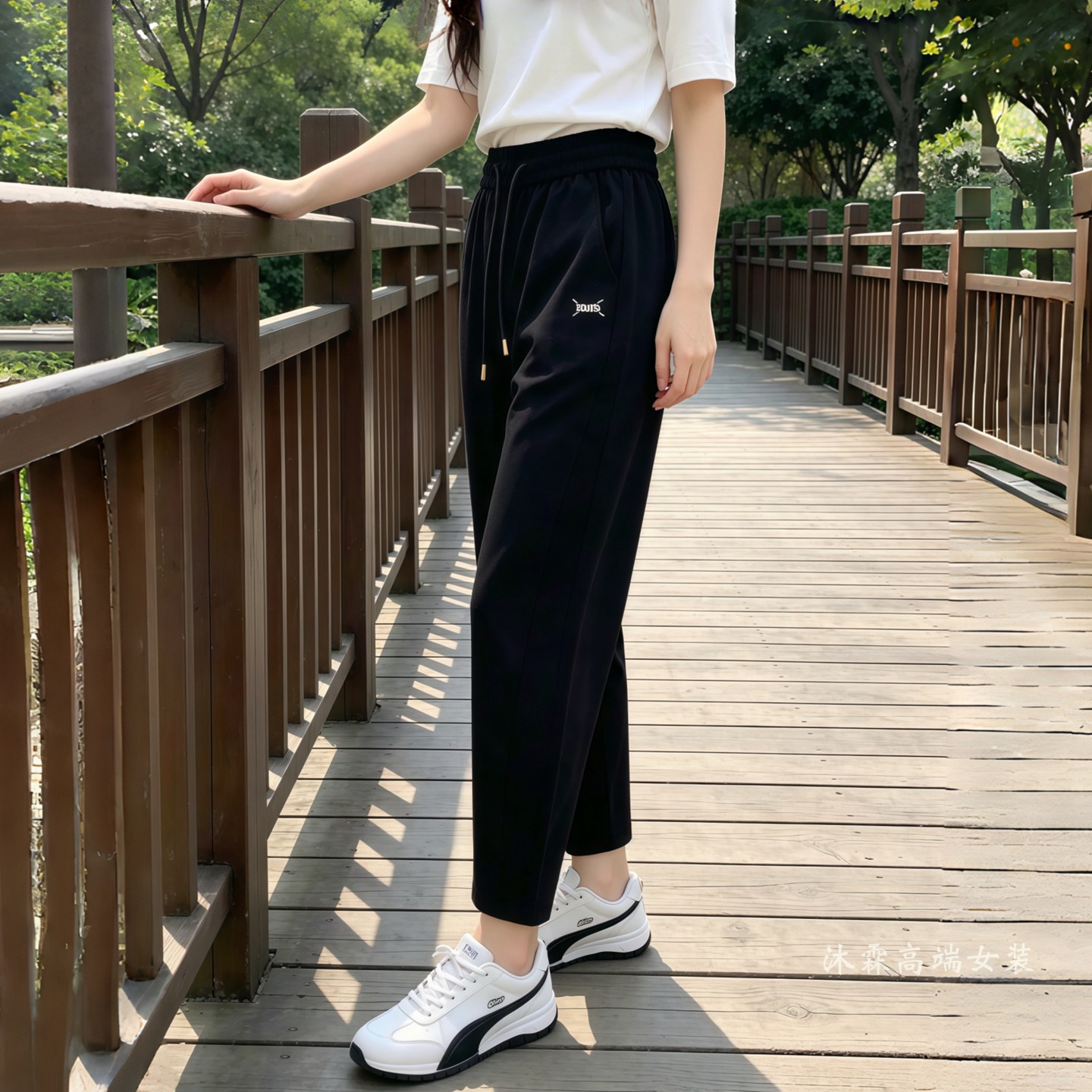雅姿赏色珊瑚花2026秋冬新宽松大码修身显瘦胖M休闲直筒女裤99011