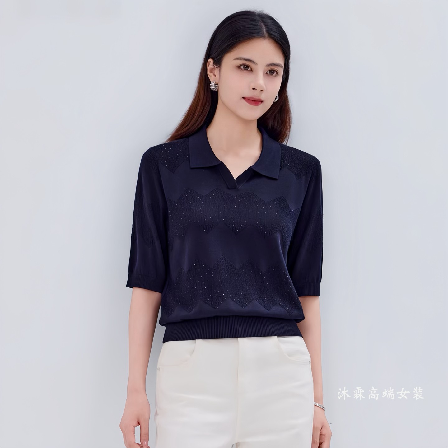沐紫霖2026秋冬新大码显瘦宽松莱赛尔天丝针织衫女上衣t恤103305
