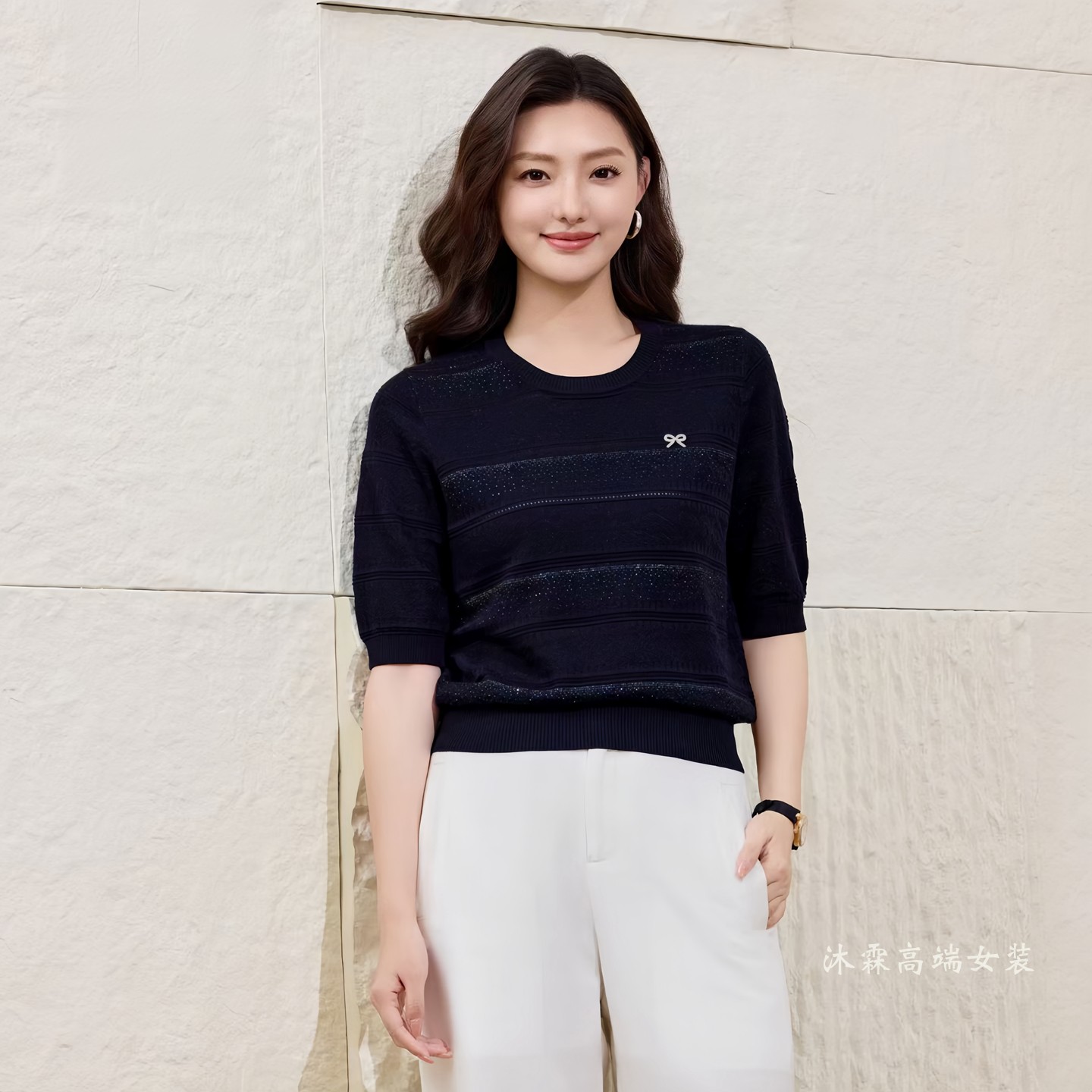 沐紫霖2026秋冬季新大码显瘦宽松莱赛尔天丝针织衫女上衣t恤67117
