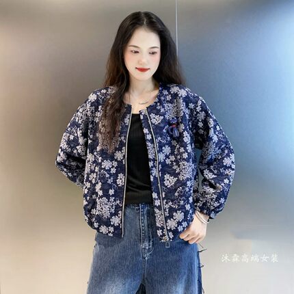 雅姿赏色珊瑚花2025秋冬新款上衣大码显瘦宽松修身百搭外套41066