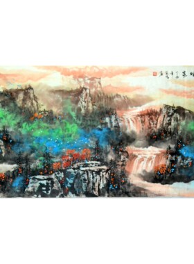 沙发画挂画书房四尺国画山水手绘秋景茶楼字画泼墨书房客厅装饰画