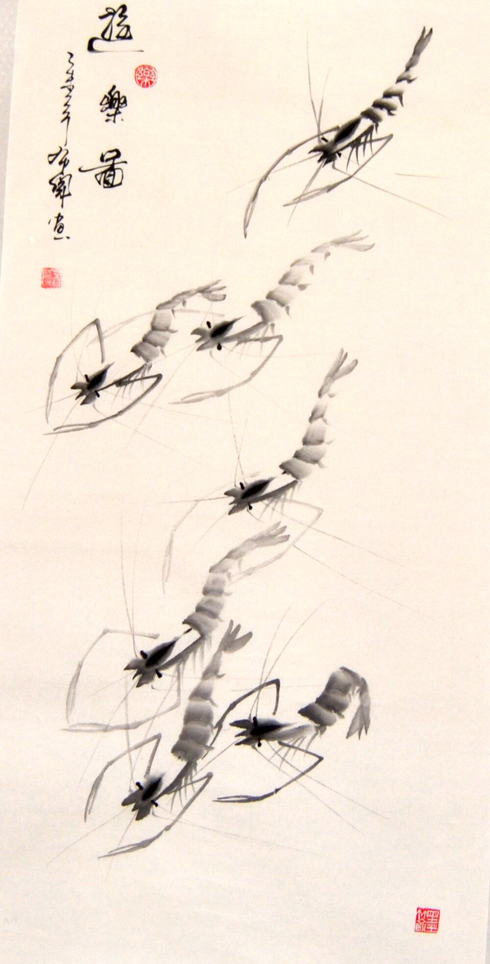 三尺竖幅玄关画心未裱书房挂画水墨虾趣图纯手绘装饰国画花鸟客厅