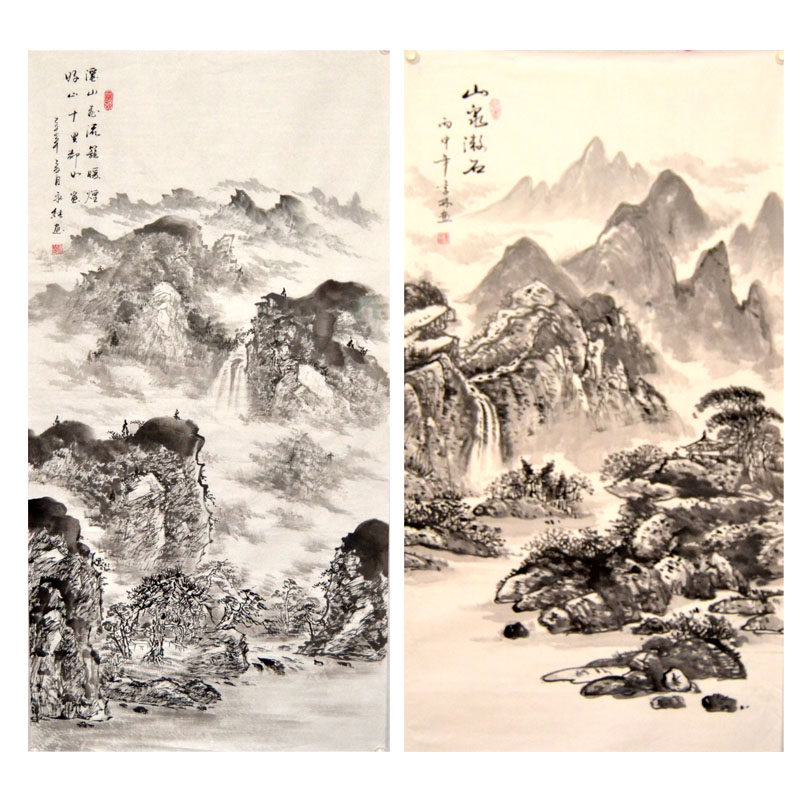 四尺水墨竖幅山水画壁画玄关风景国画装饰挂画中堂客厅纯手绘书房