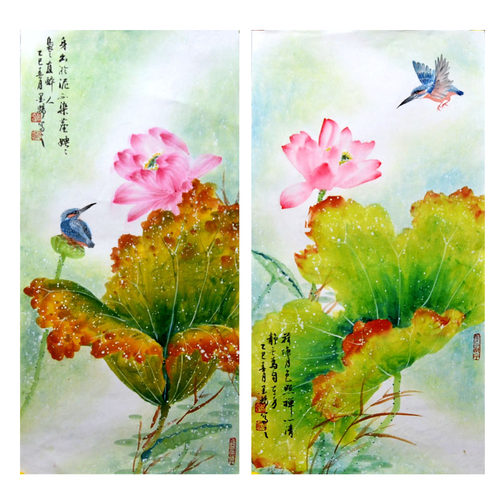 樊志通四尺四开国画荷花纯手绘花鸟字画装饰原稿中式挂画客厅真迹