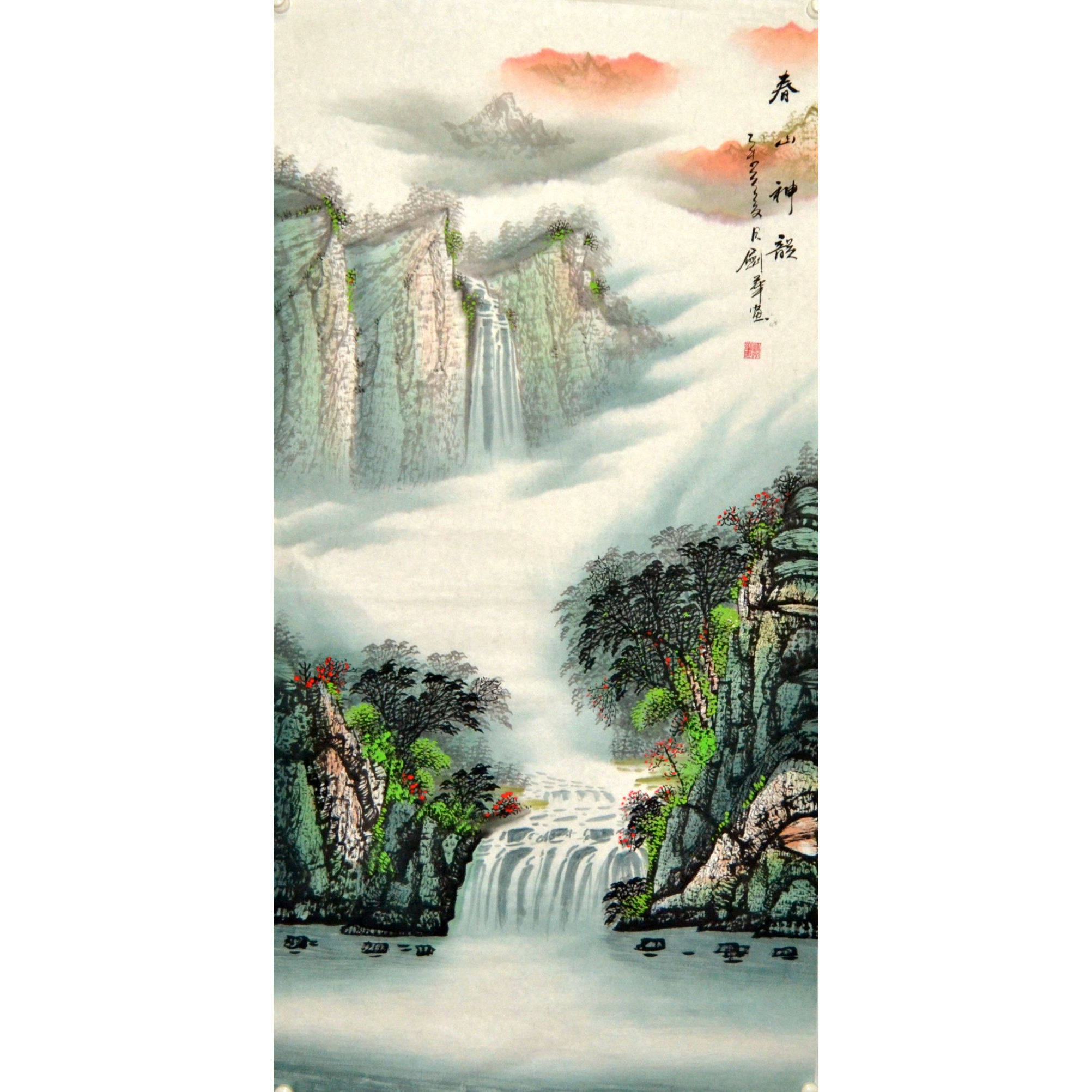 四尺国画山水字画竖幅春景手绘装饰茶楼未裱墙画客厅书房挂画墙画