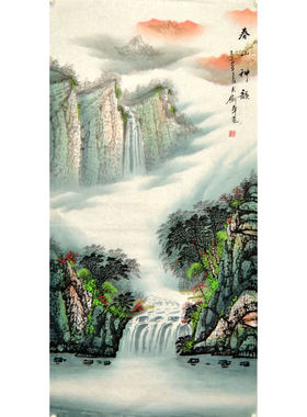 四尺国画山水字画竖幅春景手绘装饰茶楼未裱墙画客厅书房挂画墙画