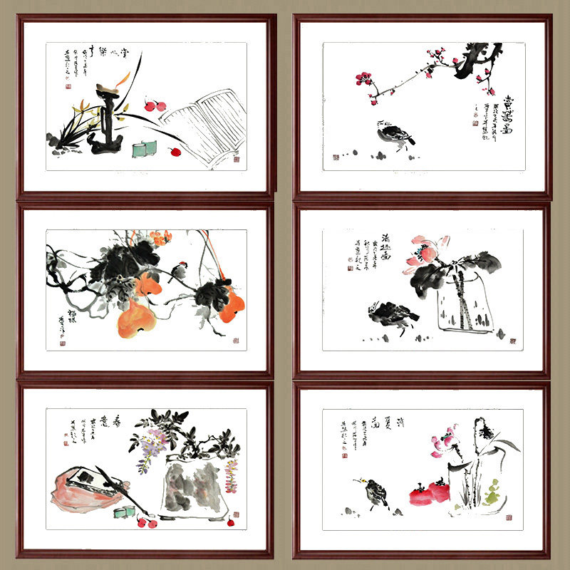 四尺三开水墨兰花竹子梅花兰花荷花手绘原稿装饰茶楼国画花鸟字画