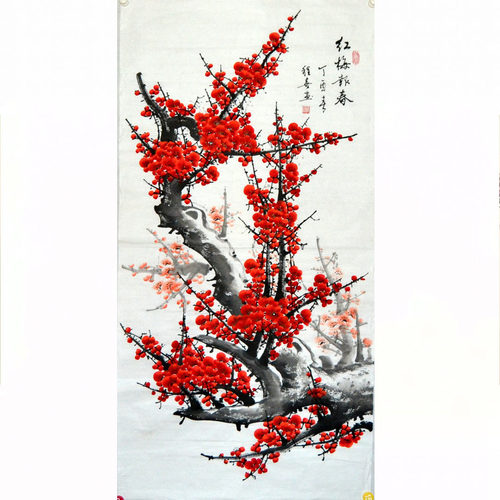 四尺国画梅花字画客厅装饰未裱竖幅挂画花鸟手绘墙画梅开五幅玄关