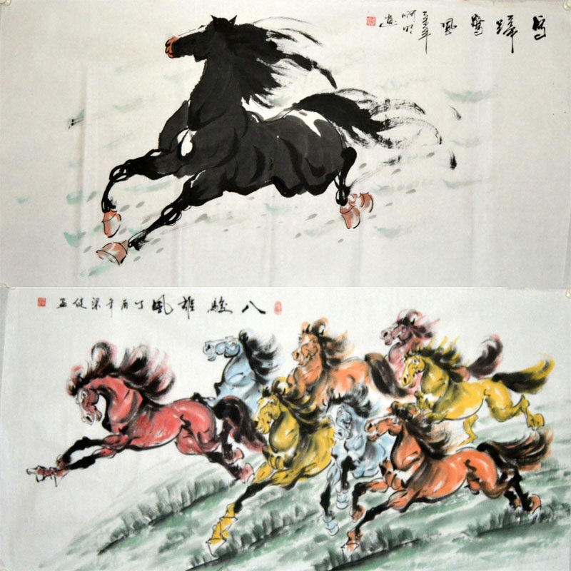 四尺动物走兽横幅马到成功字画八骏图纯手绘国画水墨画心装饰挂画,家居饰品,国画,淘宝优惠券,粉丝福利购,淘宝优惠卷