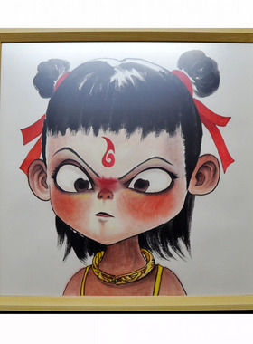 三尺斗方卡纸哪吒魔童卡通搞怪表情卧室儿童房装饰画抽象国画手绘