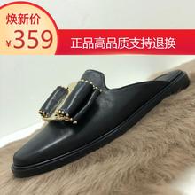 高品质夏季网红新款真皮蝴蝶结柳钉平底包头半拖鞋女时尚休闲外拖