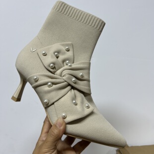 细跟尖头时尚 百搭飞织 出口尾货秋冬新款 25年女靴新款