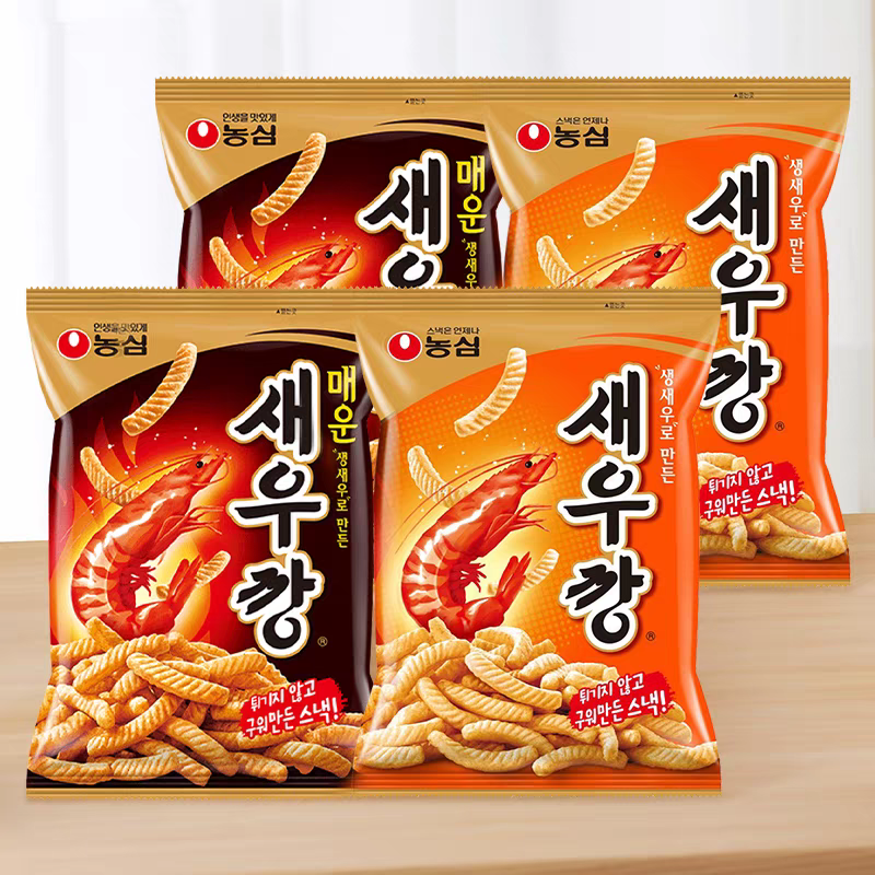 包邮韩国休闲膨化零食进口农心虾条原味辣味组合装90克*4包鲜虾条