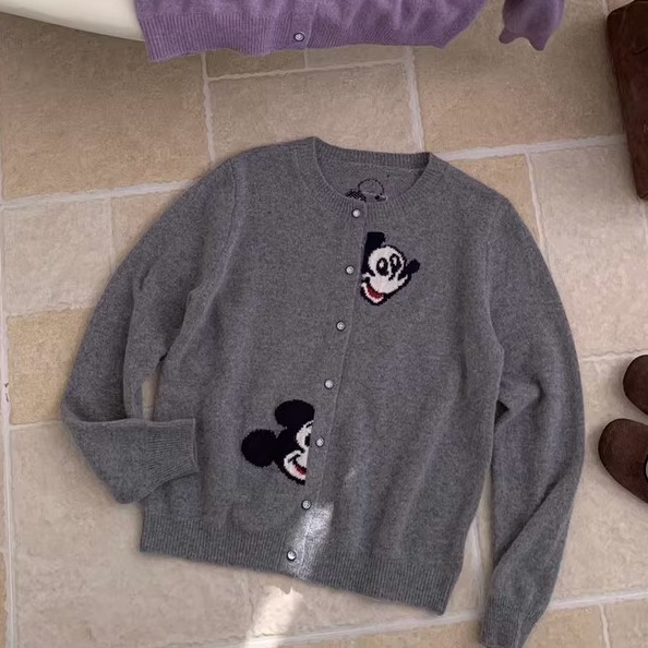 卡通米奇图案绵羊毛毛衣开衫女