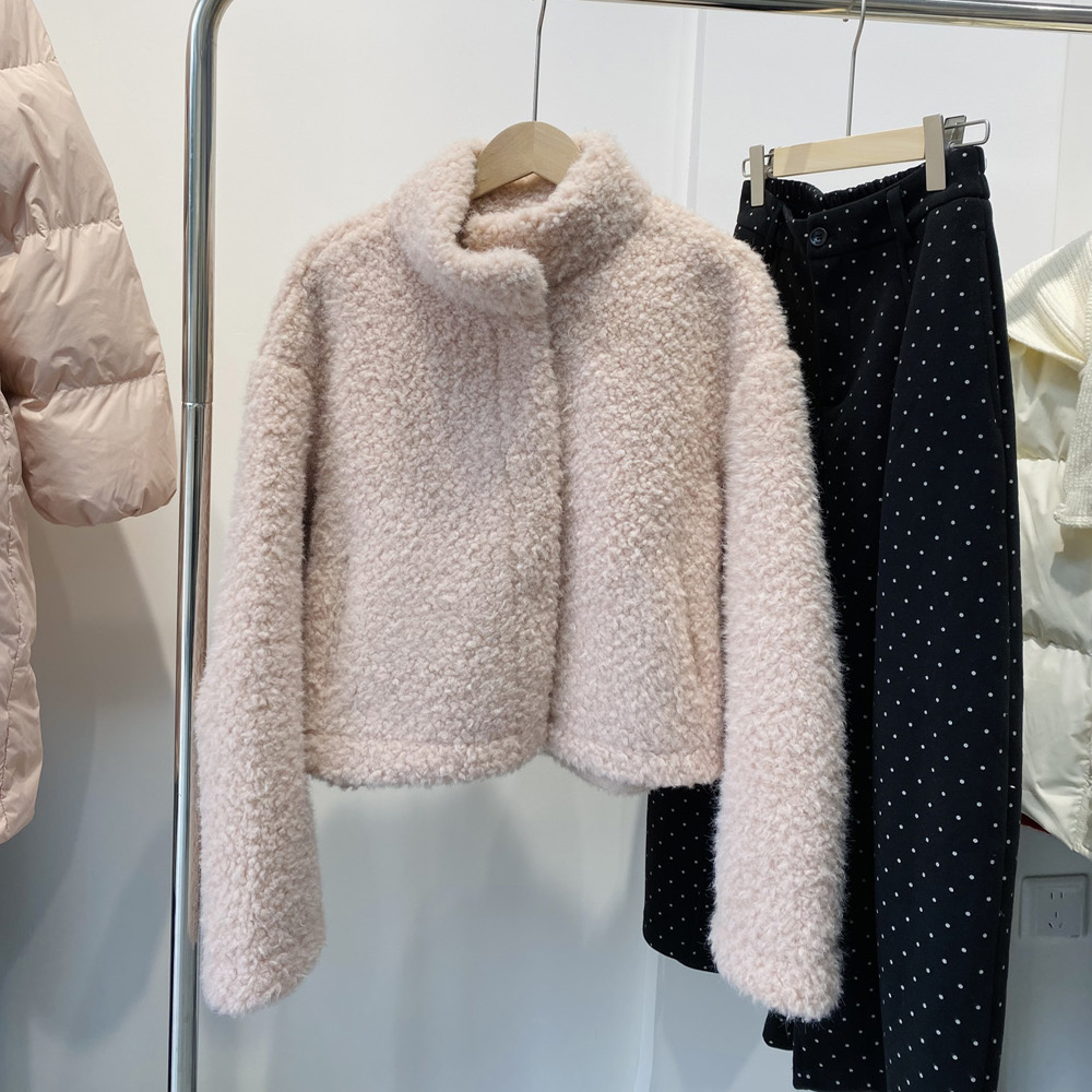 韩系仿皮毛一体羊毛绒绒短外套