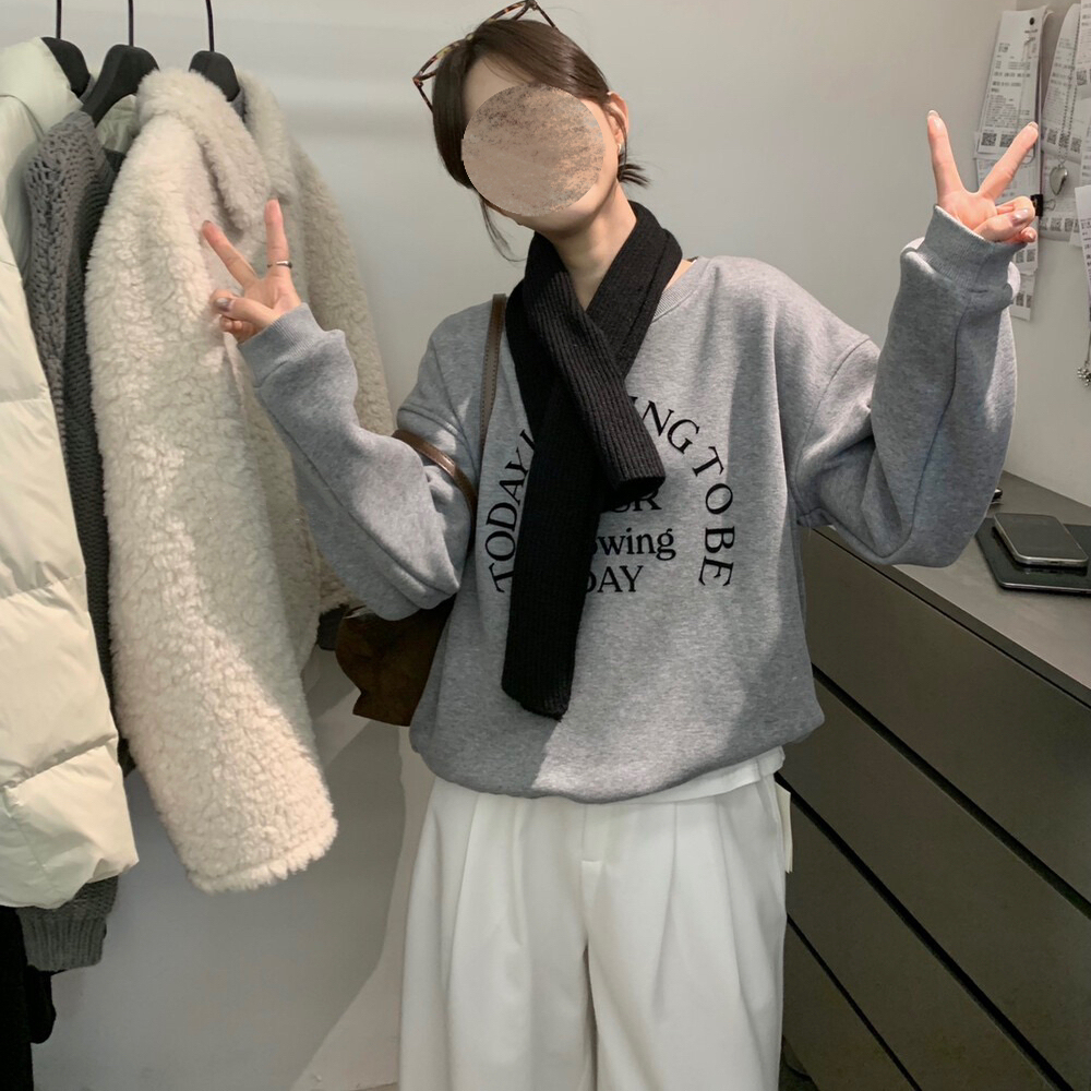 韩系慵懒风字母印花百搭加绒卫衣