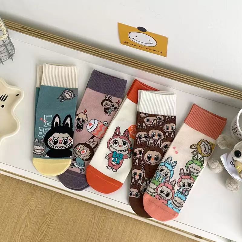 拉布布春秋季儿童袜子防掉跟冬款运动公主袜卡通袜子袜耐磨撞色袜