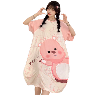 loopy睡裙女夏季2025新款连衣裙夏冰丝短袖莫代尔睡衣女士家居服