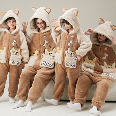 亲子睡衣一家三口装冬季珊瑚绒
