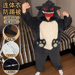 耿鬼连体睡衣男珊瑚绒冬加厚一体式宝可梦大码男士家居服睡袋成人