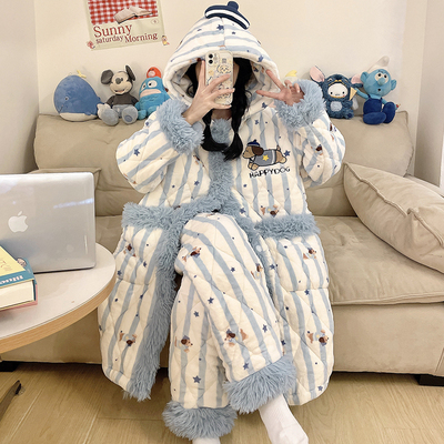 腊肠狗睡袍女款冬季三层夹棉棉袄