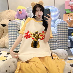 纯棉睡衣女款春秋短袖套头卡通搞怪2026新款青少年少女家居服套装