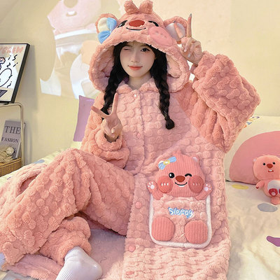 珊瑚绒睡袍冬款女loopy露比睡裙