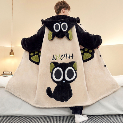 珊瑚绒睡衣男秋冬季加厚加绒睡袍