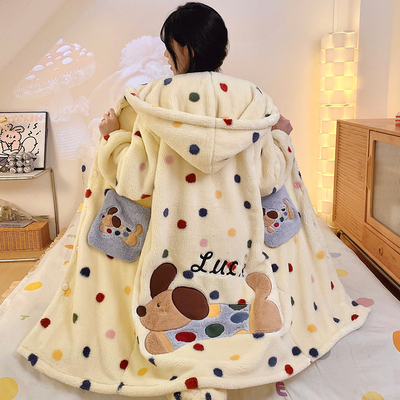 珊瑚绒连帽睡袍女款2025新款冬季