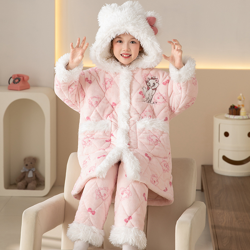 儿童睡袍女童冬季家居服三层夹棉
