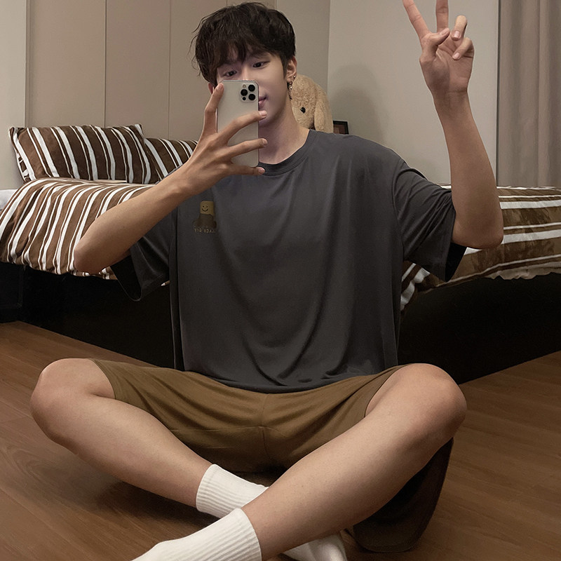 莫代尔睡衣男款夏季短袖短裤休闲宽松青少年可外穿男士家居服套装