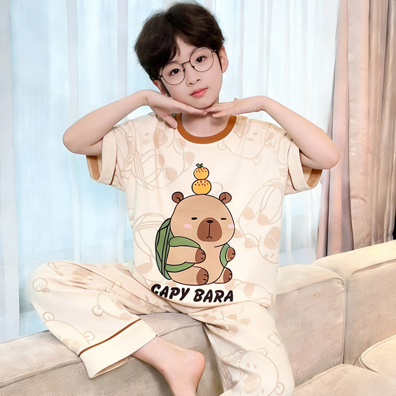 男童睡衣纯棉短袖长裤2026新款卡皮巴拉男孩衣服儿童家居服春夏装