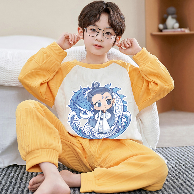 敖丙儿童空气棉睡衣男孩子新款加厚哪吒男童家居服青少年保暖套装