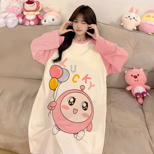 纯棉睡裙女秋冬款2025新款初中生可外穿家居服蛋仔派对睡衣连衣裙