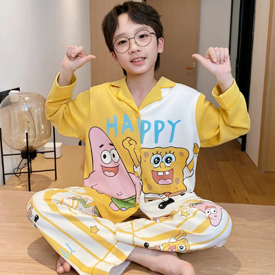 儿童睡衣男孩海绵宝宝春秋季衣服