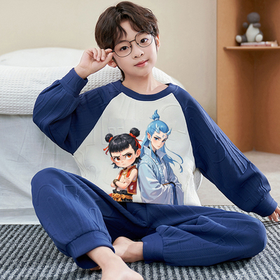 儿童睡衣秋冬新款空气棉男童套装