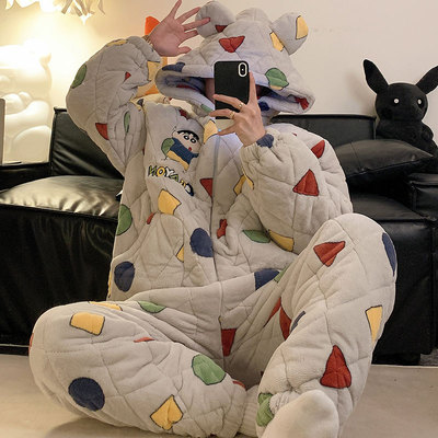 蜡笔小新睡衣男款冬季三层夹棉袄