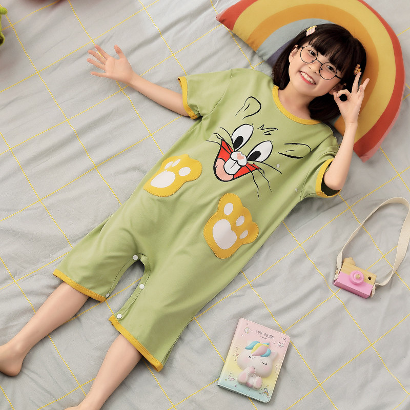 女童睡裙连体衣两穿夏季薄款女孩可爱小动物纯棉睡衣家居服可外穿