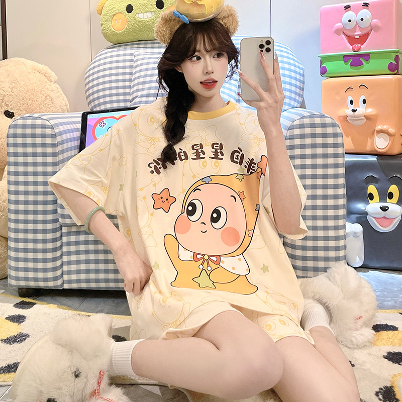 星星人睡衣女款夏季短袖纯棉2026新款甜妹少女家居服可爱甜妹套装