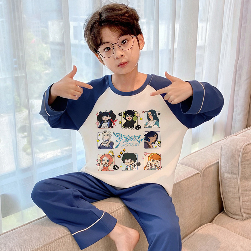 纯棉睡衣男童青少年秋冬季家居服