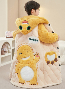 三层夹棉男童睡衣冬季珊瑚绒睡袍儿童家居服2025新款浴袍奶龙童装