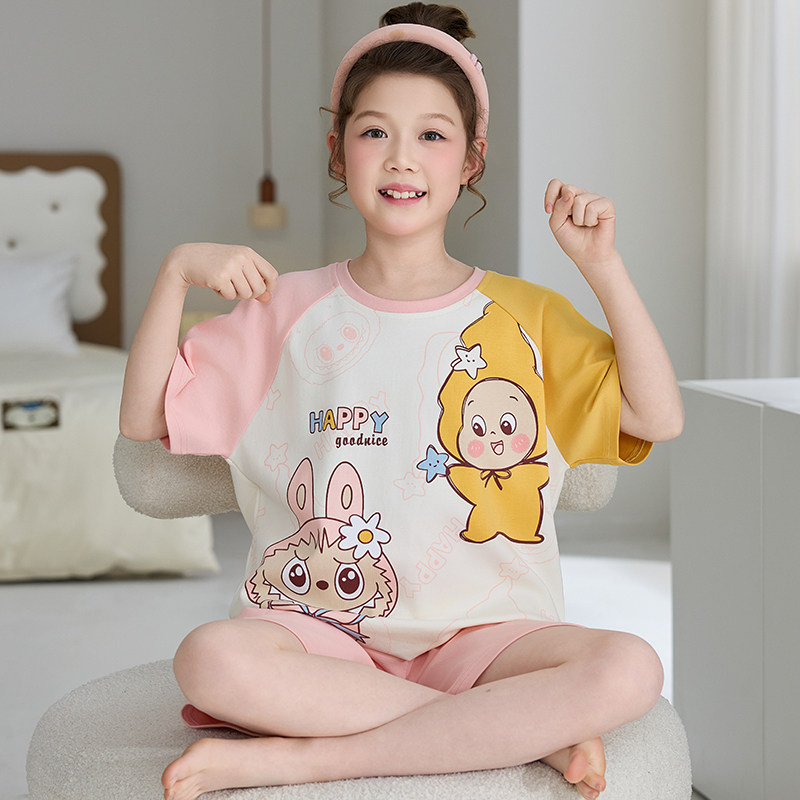 星星人睡衣女童夏季2026超火装一整套拉布布公主风儿童纯棉家居服