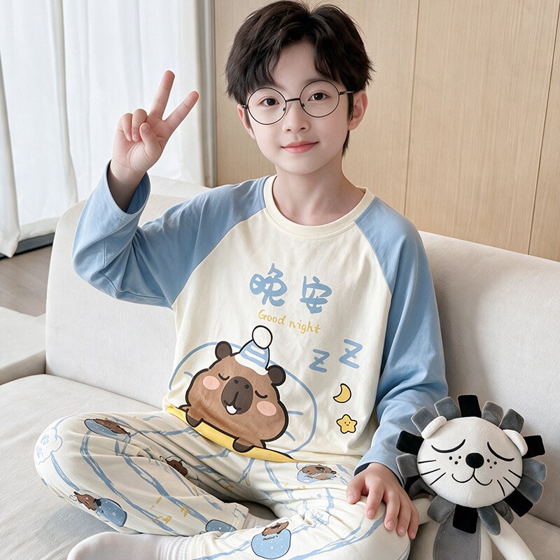 纯棉睡衣男童青少年卡皮巴拉秋季