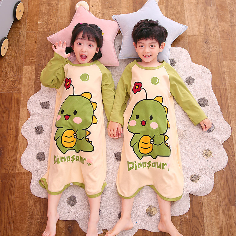 儿童连体睡衣薄款夏男童女孩宝宝短袖中大童连身空调服男孩春秋季