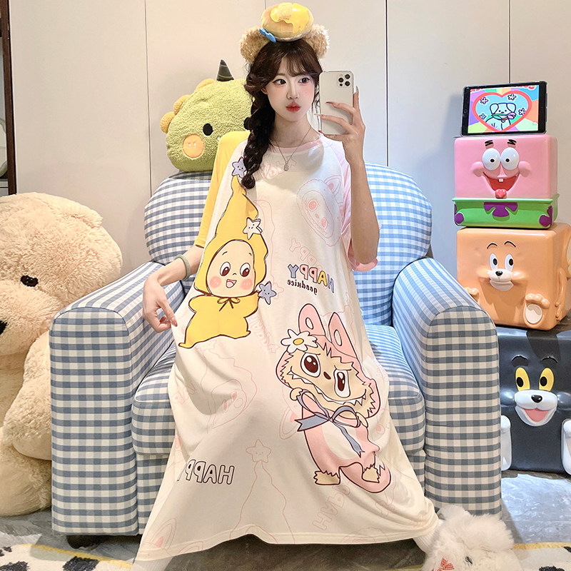 莫代尔睡裙女款夏季短袖睡衣女2026新款拉布布可外穿家居服星星人