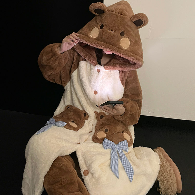 冬季睡衣女款珊瑚绒一二布布睡袍