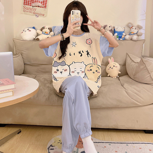 乌萨奇睡衣女童春装2025新款纯棉吉伊卡哇短袖长裤儿童家居服女孩